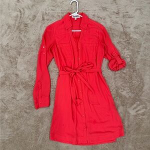 Express Coral Shirt Dress with Waist Tie